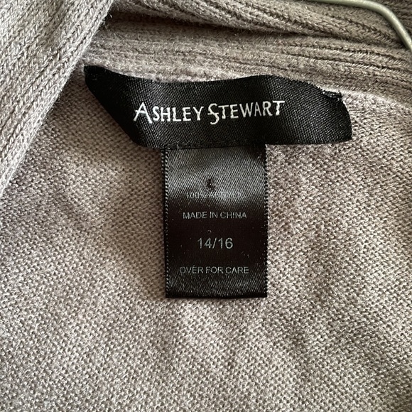 Ashley Stewart grey beige 3/4 sleeve acrylic open cardigan plus 14/16 point hems - Picture 11 of 17